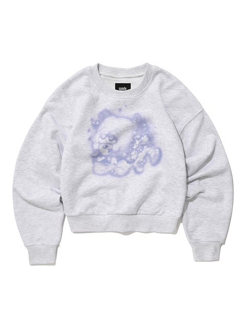 티셔츠,티셔츠 - 스웨이드 (SUADE) - AIRBRUSH DOG CROP CREWNECK [MELANGE GRAY]