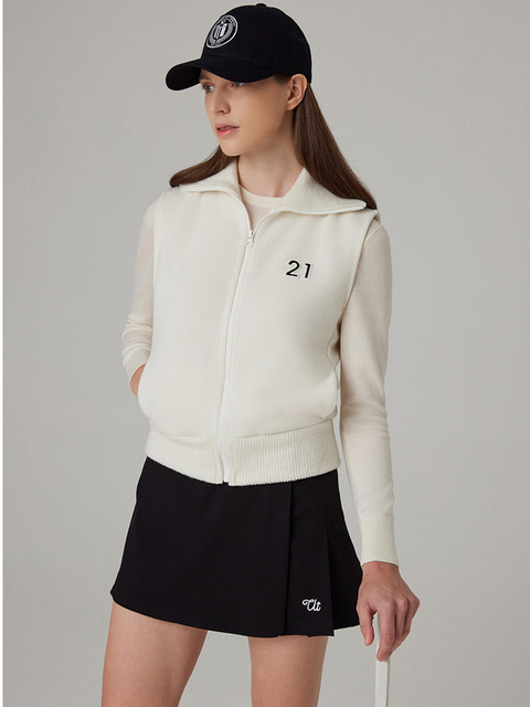 니트,아우터,골프 - 유팅골프 (UTINGGOLF) - Logo knit Zip-up vest ivory
