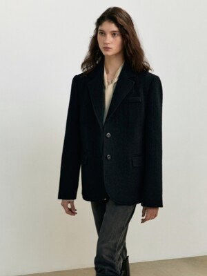 HERRINGBONE BOUCLE WOOL JACKET BLACK