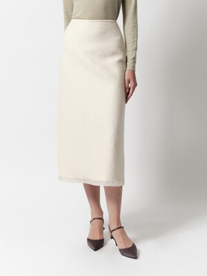 Organza-trim Boucle Skirt Ivory