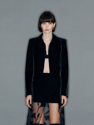 OKAB Velvet-like faux leather crop jacket Black