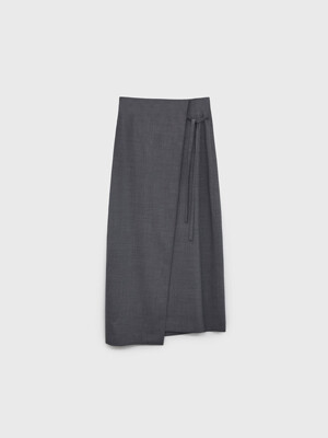 Wrap String Wool Silk Skirt - Grey