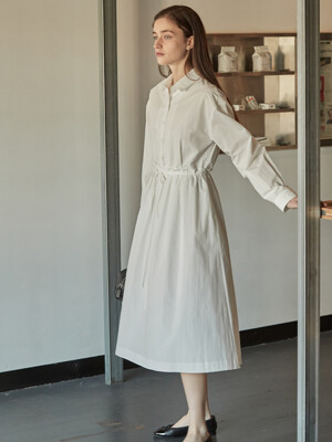 String front tuck shirt dress - Off white