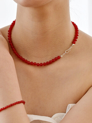 24 Red ball Hook Necklace-silver925