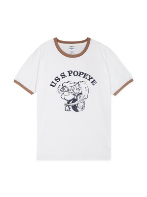 와일드 동키 남성 뽀빠이 워시드화이트/네이비 반팔티 T-POPEYE LIGHT WASHED WHITE/NAVY