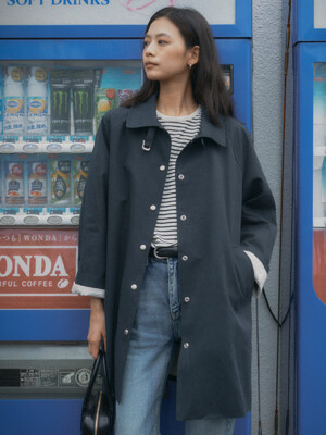 Slim belt raglan sleeve trench coat_Navy