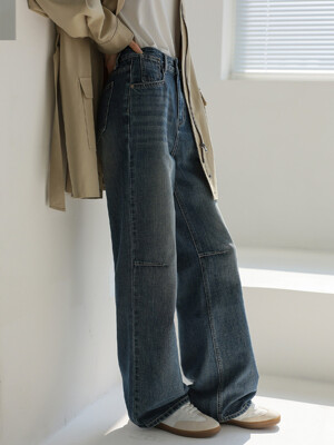 INCISION DART WASHING  DENIM PANTS (BLUE)