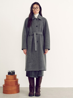 Belted Single Long Coat  Grey (KE4X30M033)