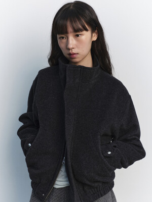 Brushy Wool Short Jacket (Charcoal)