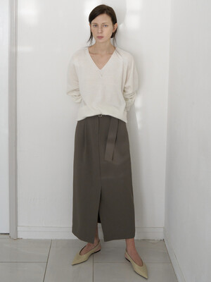 LOW PIN-TUCK BELTED SKIRT_KHAKI BROWN