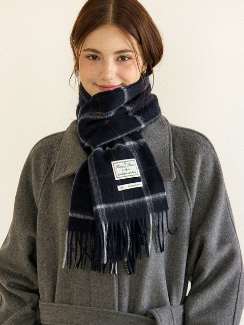 아워호프 Ordinary Check Wool Muffler - Navy Check