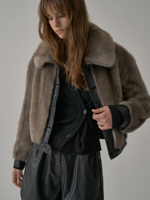 Leather Line Fur Jacket (Brown)