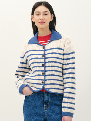 striped knit jacket_spring blue