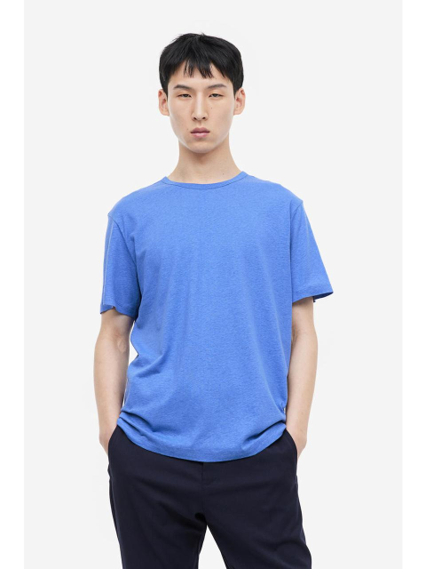 티셔츠 - 에이치엔엠 (H&M) - Regular Fit 리넨 블렌드 티셔츠 블루 1043199009