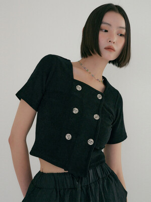 TIR DOUBLE BUTTON CROP T-SHIRTS BLACK