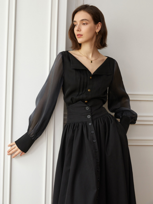 YY_Banquet lapel lantern blouse