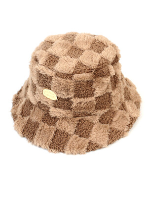 Check Fur Beige Bucket Hat 버킷햇