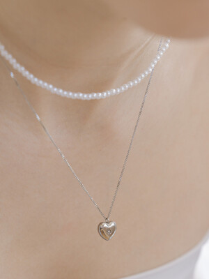 CKE201[Renewal][2SET][surgical steel]Two Rows of Heart Layered Necklace