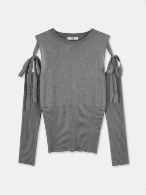 metal ribbon warmer pullover-gray silver