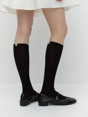 cotton rib knee socks - black