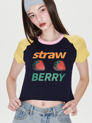 Strawberry Raglan Crop T-shirt [Navy]
