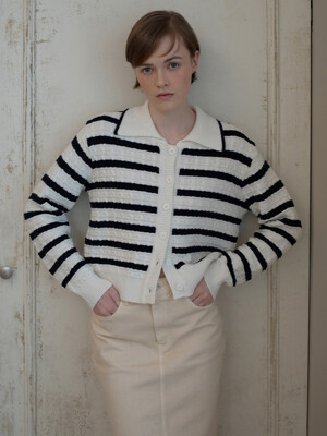 Marine Stripe Callar Knit Cardigan VC2433CD301M