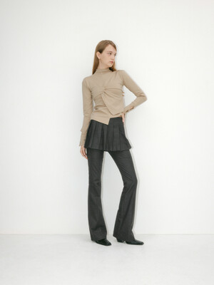 PLEATS SKIRT LAYERED BOOTS CUT PANTS - CHARCOAL