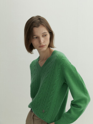 Cashmere 100% Sara Cable Pullover (Forest Green)