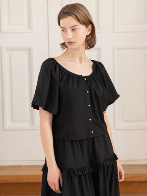 Balloon sleeve crop blous_Black