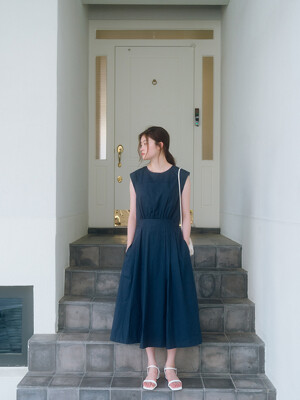 Line Flare Long Dress - Navy