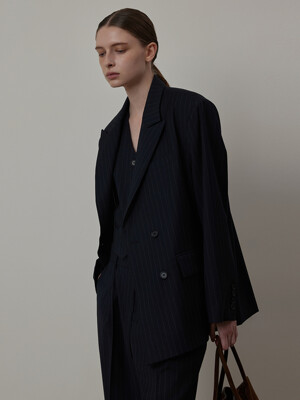 Striped Three Set-up Suit Double-brest Wool Jacket