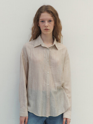 Pigment Stripe Crinkle Shirts (Beige)