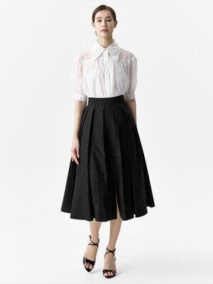 Wide Pin Tuck Pleats Skirt - Black