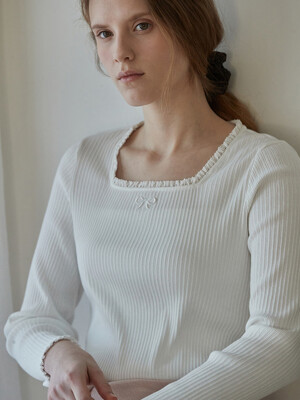 Ribbon point square neck top - Off white