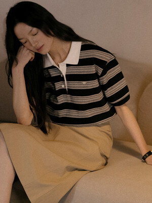 Collar stripe cotton t-shirt TISU01TS03_Navy