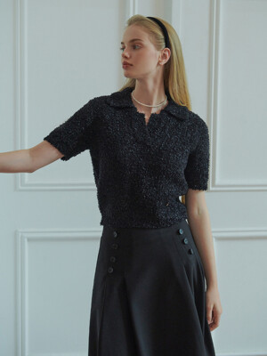 [리퍼브]Pear open collar knit (black)