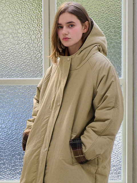 슬로우롤리 [7차][색상추가] Check hooded long padding_3 Colors