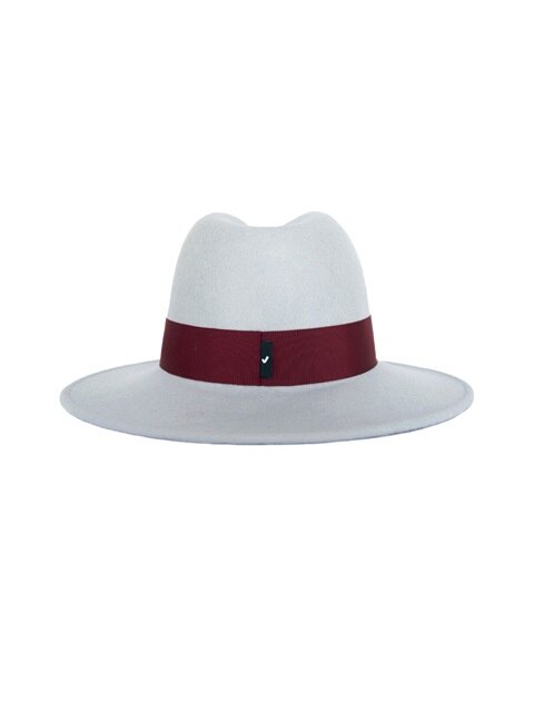 WOOL FELT FEDORA HAT_BLUE GREY_wine strap