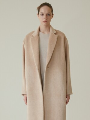 SURI ALPACA SINGLE VER FIT COAT-PEACH IVORY