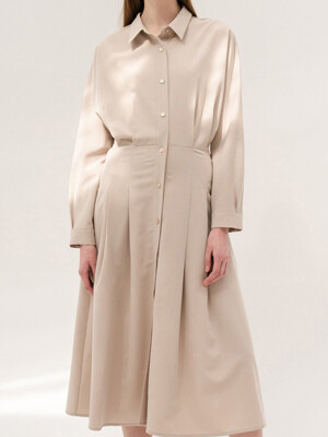 Pleated Shirt Dress_Natural beige