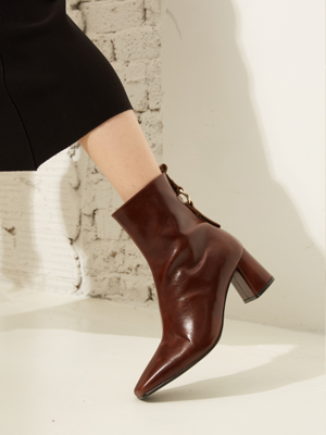 Ring Point Block Hill Ankle Boots - MD1088b Brown