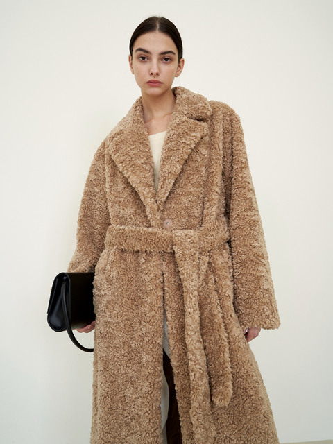 아우터 - 프롬웨얼 (fromwhere) - Overfit Teddy Wool Coat Beige