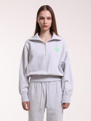 Half zip-up sweat with logo in melange grey