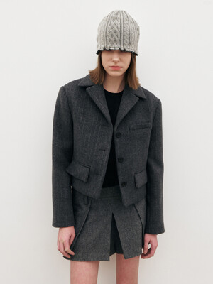 [단독] Crop Wool Jacket, Grey