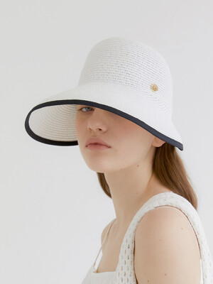 half cloche logo pendant raffia cap (C012_white)