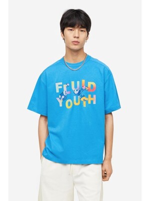 Oversized Fit 프린트 티셔츠 블루/Fluid Youth 1175720003