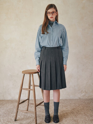 PINSTRIPE PLEATS MIDI SKIRT_CHARCOAL GREY