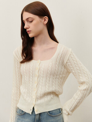SQUARE NECK CABLE KNIT IVORY