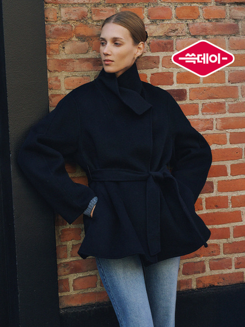 라메레이 [단독] Cashmere 10% High Neck Half Handmade Coat[LMBFWI23CT702]-Black