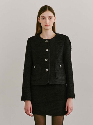 Boucle Tweed Stitch Jacket Set-up - Black